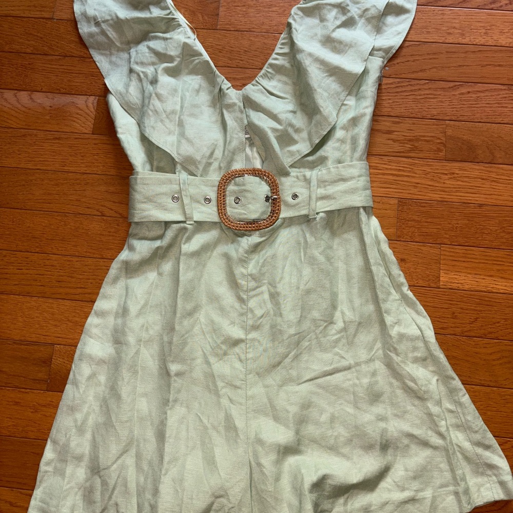 Topshop Green Flutter Sleeve V-Neck Romper